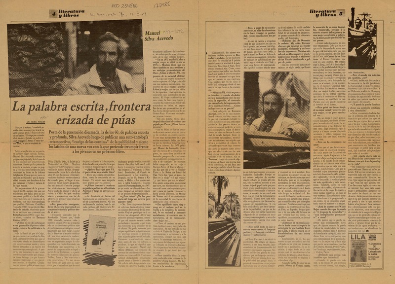 La palabra escrita, frontera erizada de púas  [artículo] Ana María Foxley.