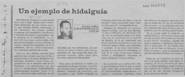 Un ejemplo de hidalguía  [artículo] Luis Eugenio Silva Cuevas.