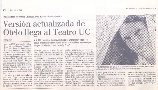Versión actualizada de Otelo llega al Teatro UC