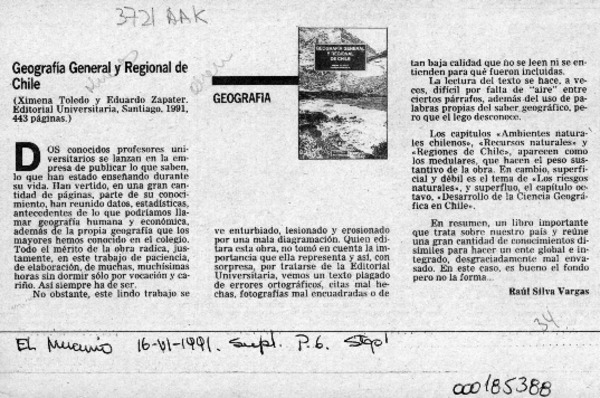 Geografía general y regional de Chile  [artículo] Raúl Silva Vargas.