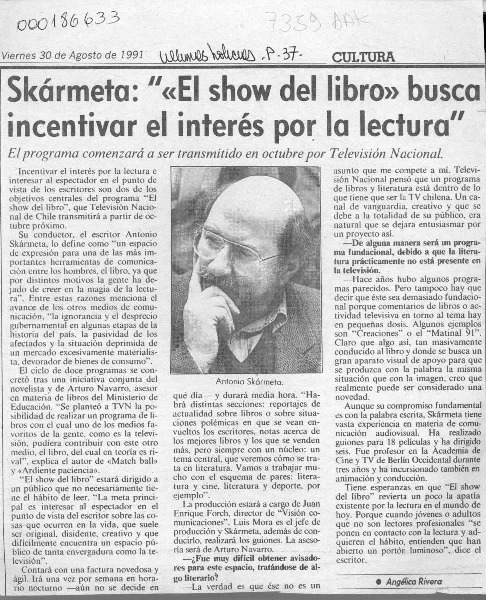 Skarmeta, "El show del libro" busca incentivar el interés por la lectura"  [artículo] Angélica Rivera.