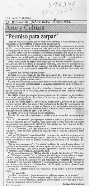 "Permiso para zarpar"  [artículo] Enrique Skinner Zavala.