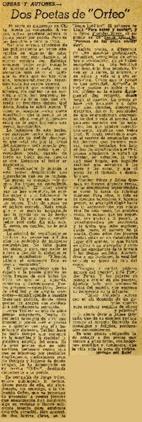 Dos poetas de "Orfeo"  [artículo] Hernán del Solar.