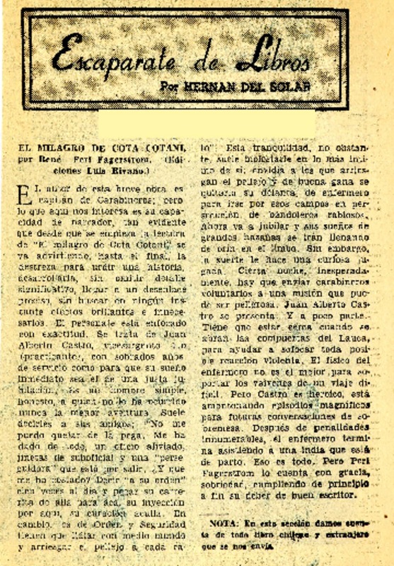 El milagro de Cota Cotani  [artículo] Hernán del Solar.