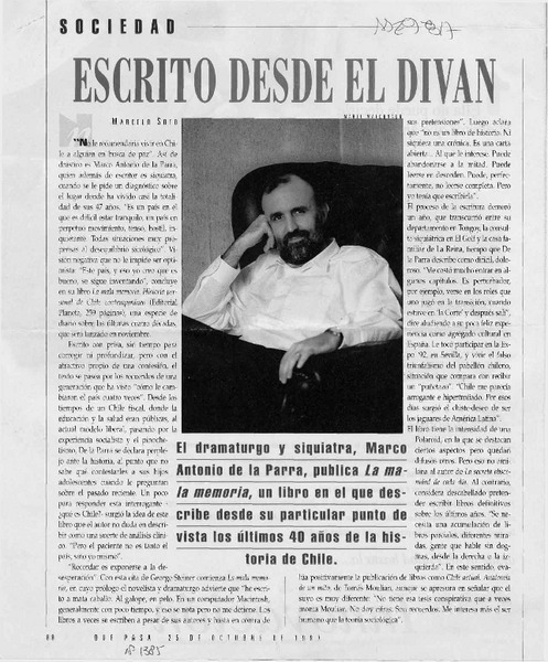 Escritor desde el diván  [artículo] Marcelo Soto.