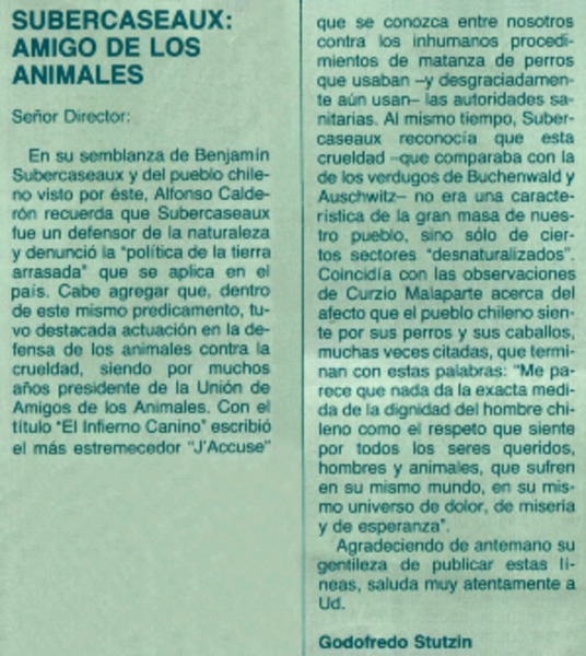 Subercaseaux: amigo de los animales