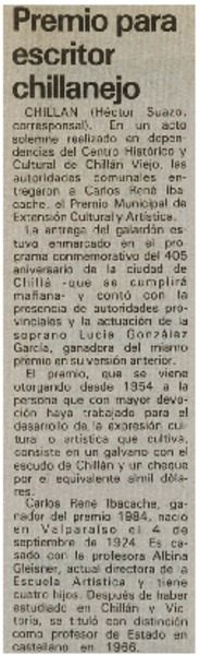 Premio para escritor chillanejo
