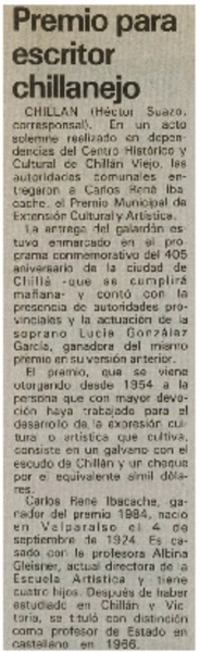 Premio para escritor chillanejo
