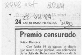 Premio censurado  [artículo] Bernardo Subercaseaux S.