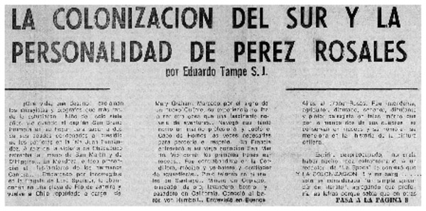 La colonización del sur y la personalidad de Pérez Rosales