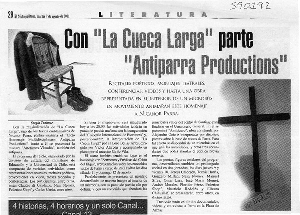 Con "La cueca larga" parte "Antiparra productions"  [artículo] Sergio Tanhnuz