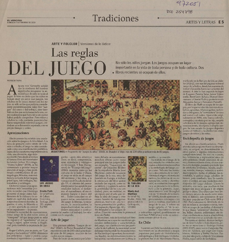 Las reglas del juego  [artículo] Patricio Tapia.