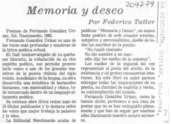 "Memoria y deseo"