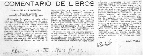 Venus en el pudridero : [comentario] [artículo] Jorge Teillier.