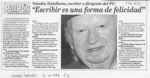 "Escribir es una forma de felicidad"