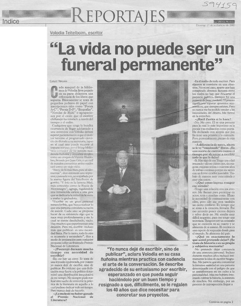 "La vida no puede ser un funeral permanente"  [artículo] Carlos Vergara