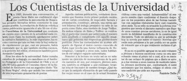 Los cuentistas de la Universidad  [artículo] Patricio Tello.