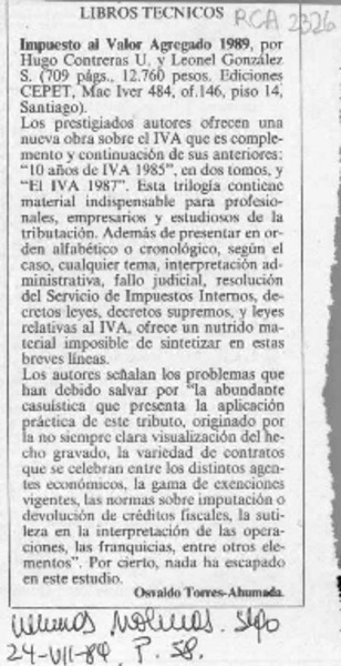 Impuesto al valor agregado 1989