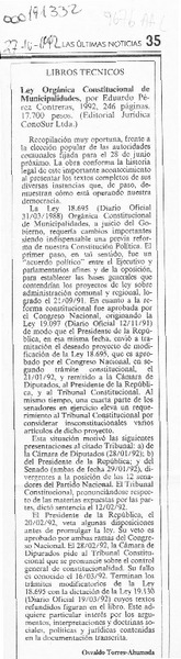 Ley Orgánica Constitucional de Municipalidades  [artículo] Osvaldo Torres-Ahumada.
