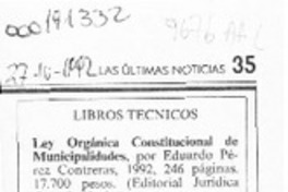 Ley Orgánica Constitucional de Municipalidades  [artículo] Osvaldo Torres-Ahumada.
