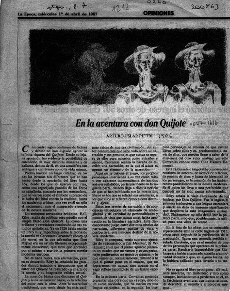En la aventura con don Quijote  [artículo] Arturo Uslar Pietri.