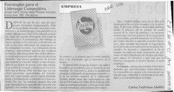 Estrategias para el lideragzo competitivo  [artículo] Carlos Valdivieso Ahnfelt.