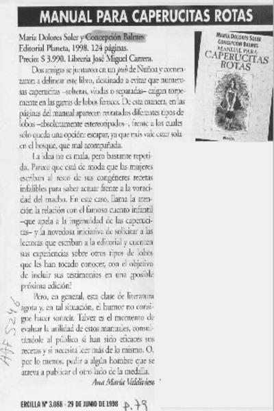 Manual para caperucitas rotas  [artículo] Ana María Valdivieso.