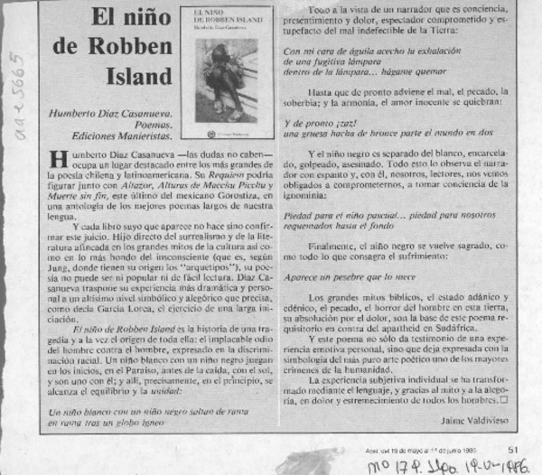 El niño de Robben Island  [artículo] Jaime Valdivieso.