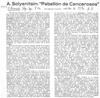 A. Solyenitsin : "Pabellón de cancerosos"