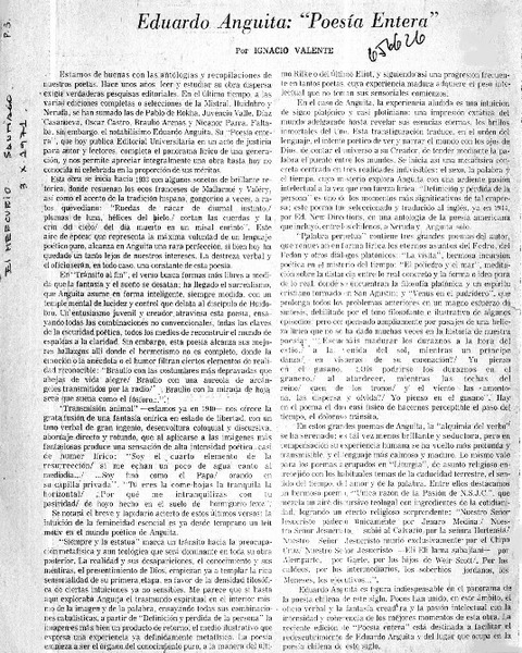 Eduardo Anguita, "Poesía entera"  [artículo] Ignacio Valente.