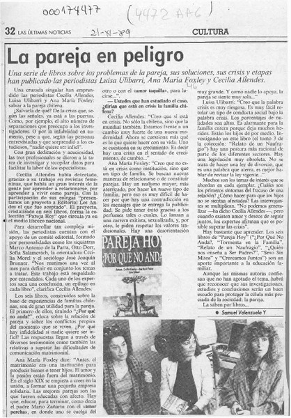 La pareja en peligro  [artículo] Samuel Valenzuela Y.