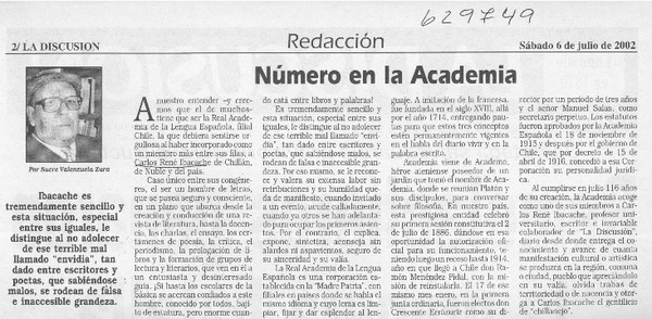 Número en la academia  [artículo] Sucre Valenzuela Zura