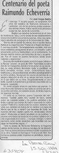 Centenario del poeta Raimundo Echeverría  [artículo] José Vargas Badilla