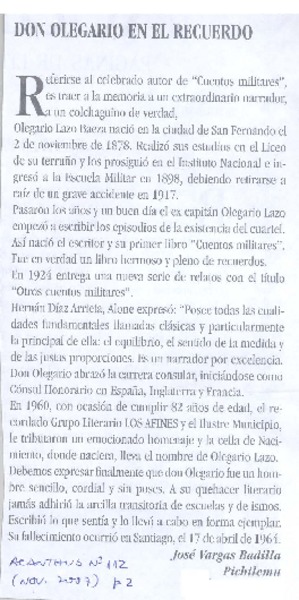 Don Olegario en el recuerdo