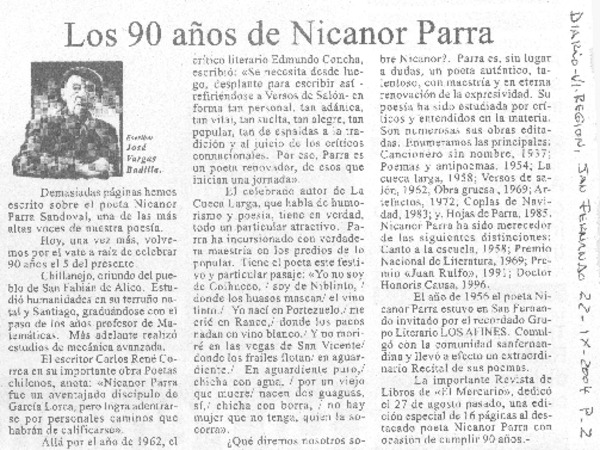 Los 90 años de Nicanor Parra