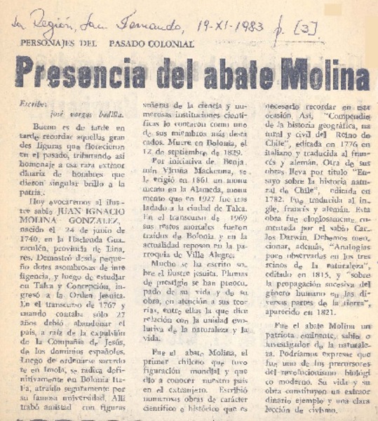 Presencia del Abate Molina|