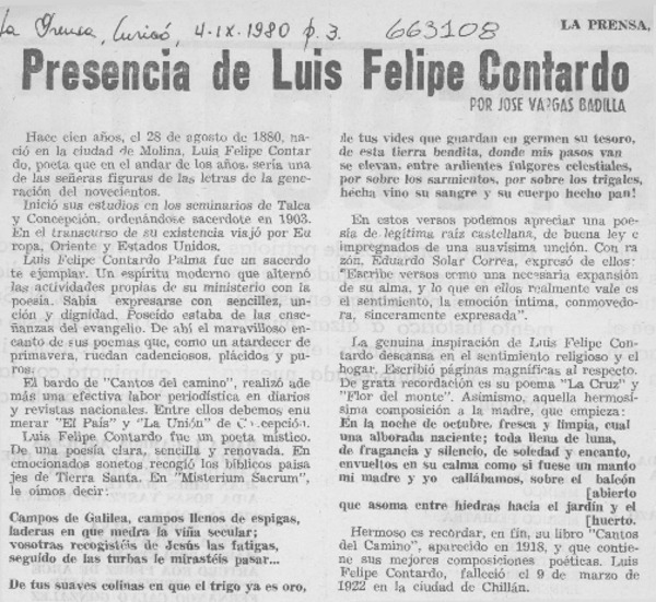 Presencia de Luis Felipe Contardo