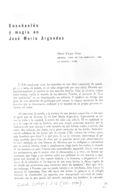 Ensoñación y magia en José María Arguedas  [artículo] Mario Vargas Llosa.