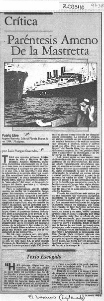 Paréntesis ameno de la Mastretta  [artículo] Luis Vargas Saavedra.