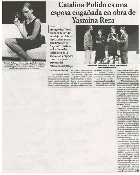 Catalina Pulido es una esposa engañada en obra de Yasmina Reza