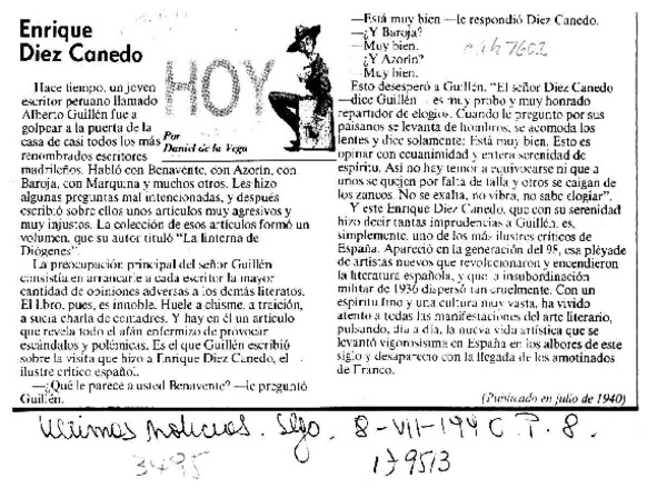 Enrique Diez Canedo  [artículo] Daniel de la Vega.