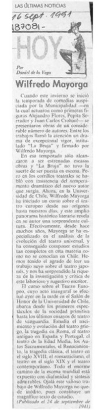 Wilfredo Mayorga  [artículo] Daniel de la Vega.