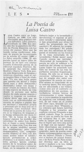 La poesía de Luisa Castro  [artículo] Francisco Véjar.