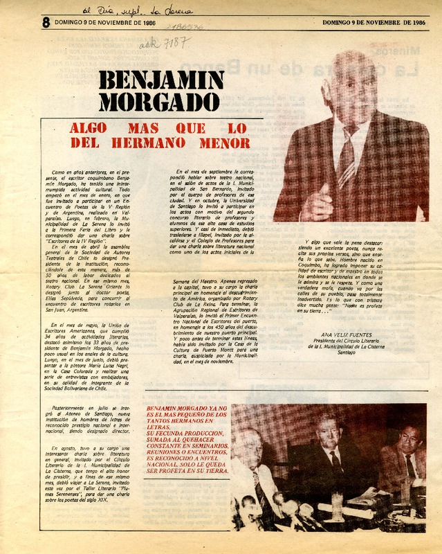 Benjamín Morgado, algo más que lo del hermano menor  [artículo] Ana Véliz Fuentes.