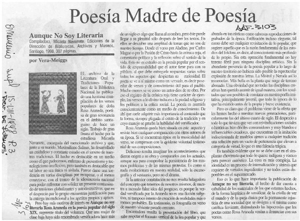 Poesía madre de poesía  [artículo] Vera-Meiggs.