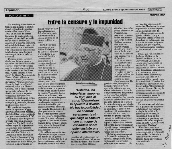 Entre la censura y la impunidad  [artículo] Richard Vera.