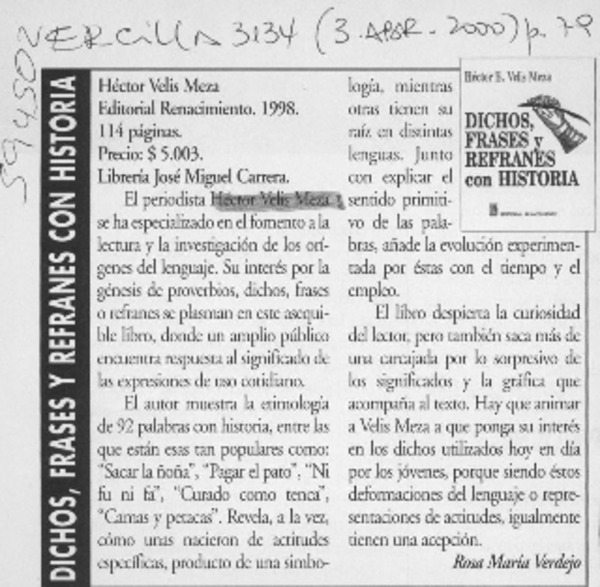 Dichos, frases y refranes con historia  [artículo] Rosa María Verdejo
