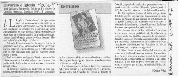 Divorcio e iglesia  [artículo] Sara Vial.
