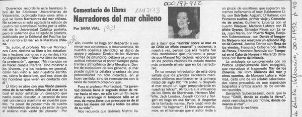 Narradores del mar chileno  [artículo] Sara Vial.