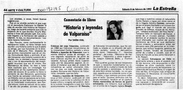 "Historias y leyendas de Valparaíso"  [artículo] Sara Vial.
